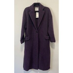 MNG Casual Wool Blend Small Plum Long Jacket Coat City NWT Small Hole See Pics